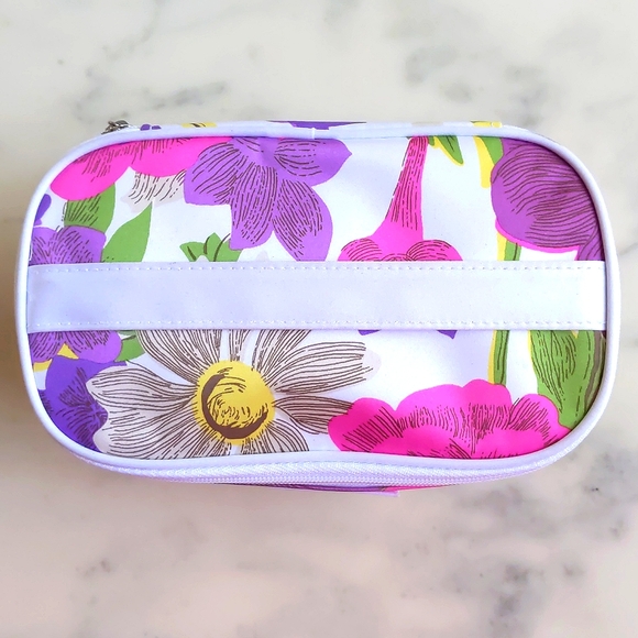 NWT. Clinique Multicolor Floral with Handle and Zip Cosmetic Bag. - Picture 2 of 4